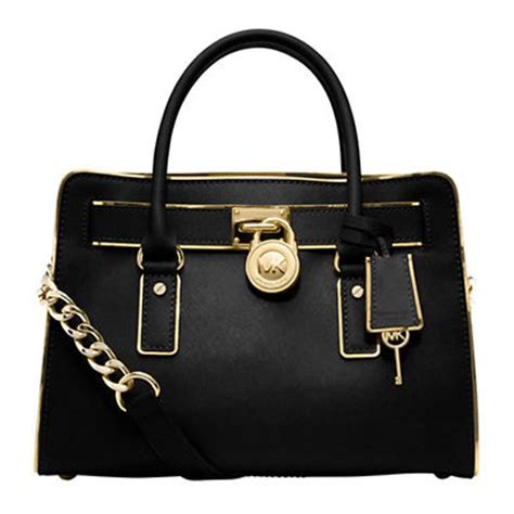 Michael Kors Hamilton Specchio E W Satchel Black with Gold